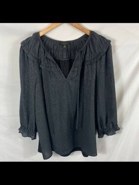 Anthropologie Current Air Black Ruffled V-Neck Blouse